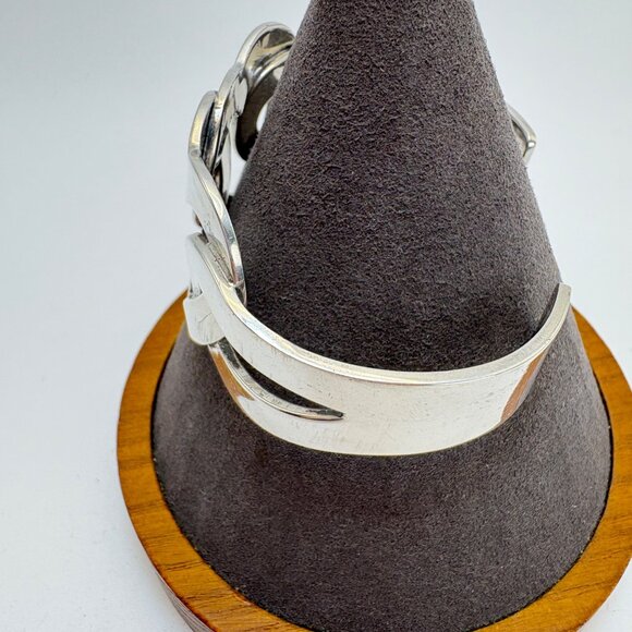 VTG Solid Sterling Silver 925 Heart Link Open Cuff Bracelet Size 7.5" Fit - Picture 9 of 14